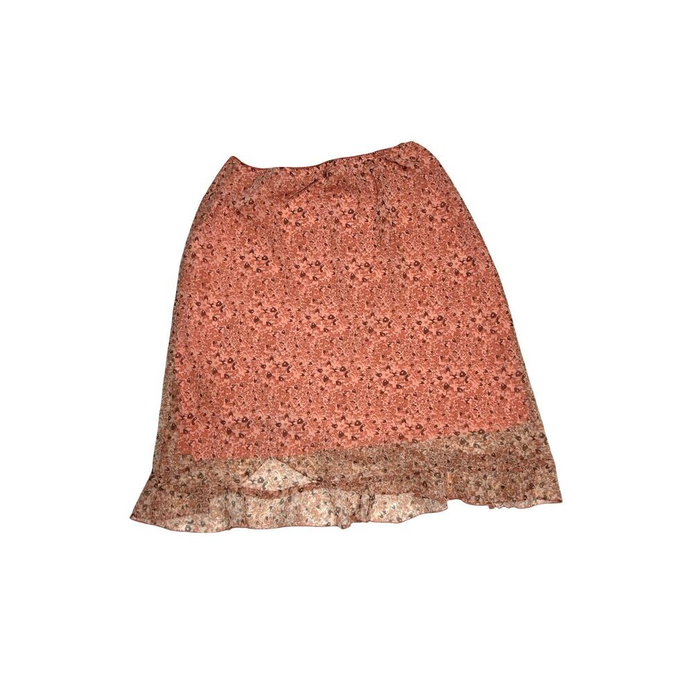 Vintage Coral Pink Floral Pull On Midi Skirt size XL 90s Y2K Fairy USA Festival - Picture 6 of 6